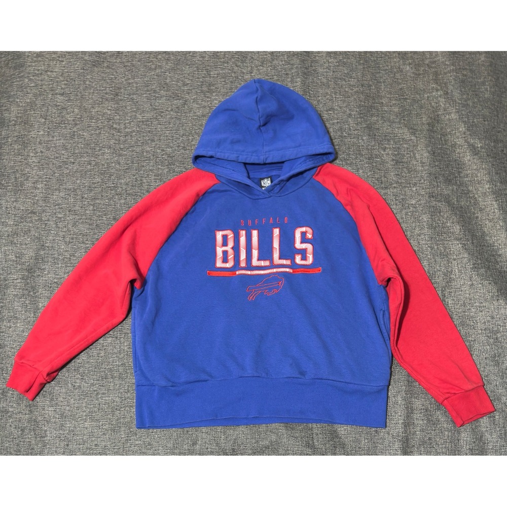 NFL Team Apparel Mens XL Hoodie Buffalo Bills Blue Red Raglan Pullover